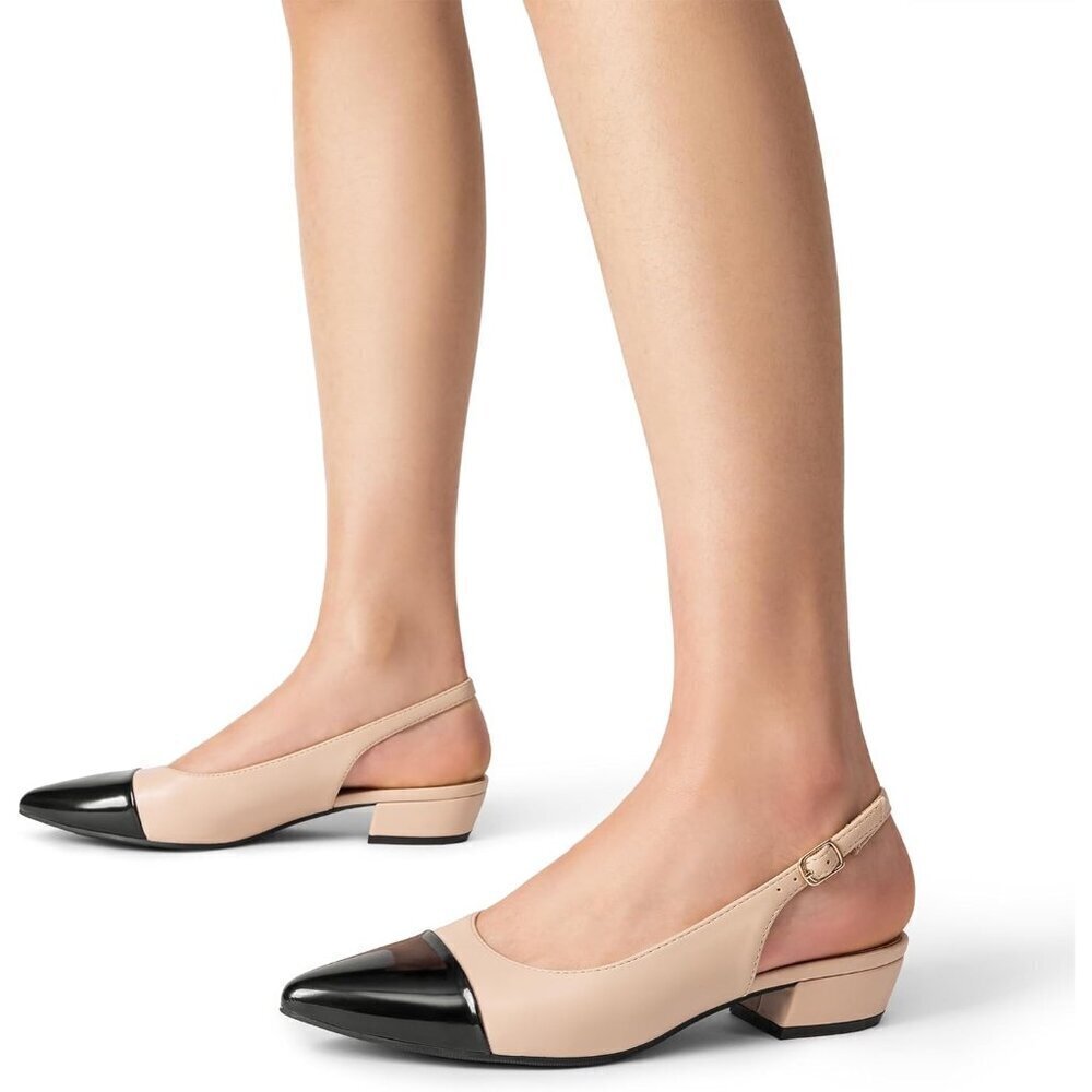 🆕Women Sling back Heels Pointed Closed Toe Low Block Pumps for Party Wedding - - Picture 7 of 7